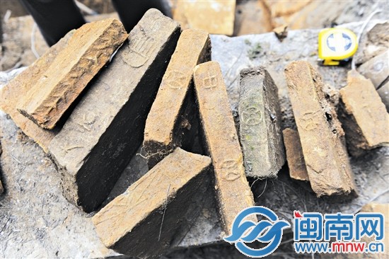 從墓室挖出的磚有很多種圖案:葉脈紋、篦梳紋、銅錢紋